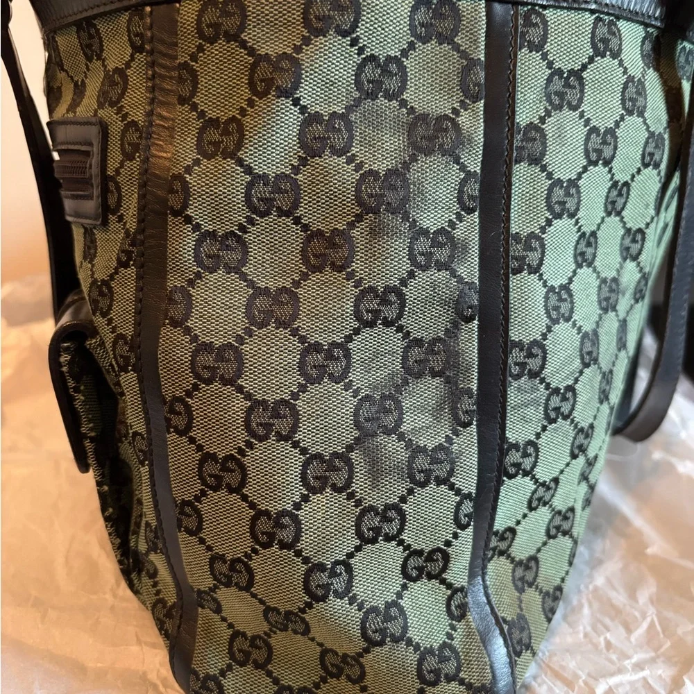 Authentic Gucci Abbey D-Ring GG Monogram Canvas and Leather Tote Bag - Green/blk - Picture 5 of 14